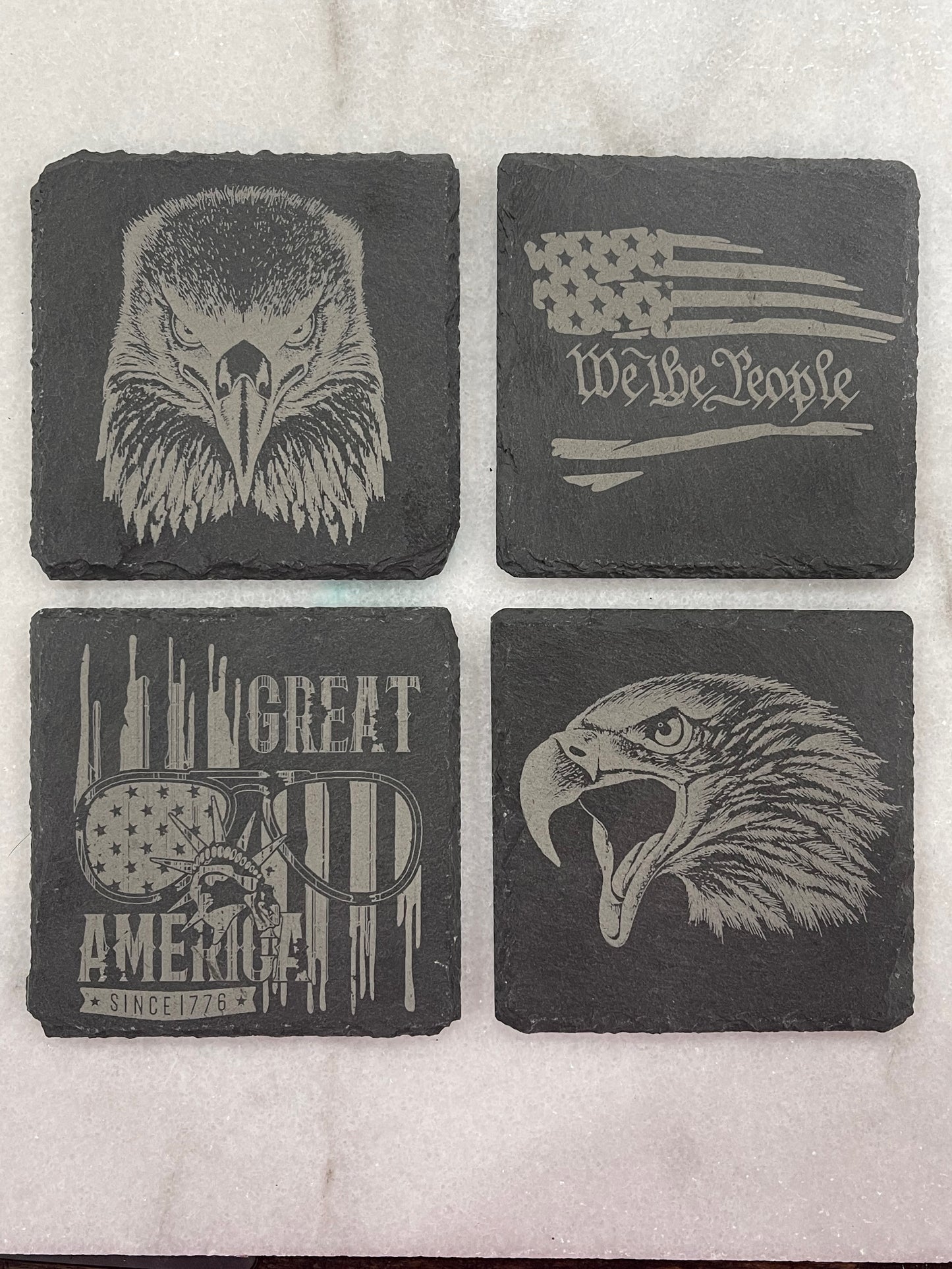 Patriotic rough edge slate coaster (4x4) Square