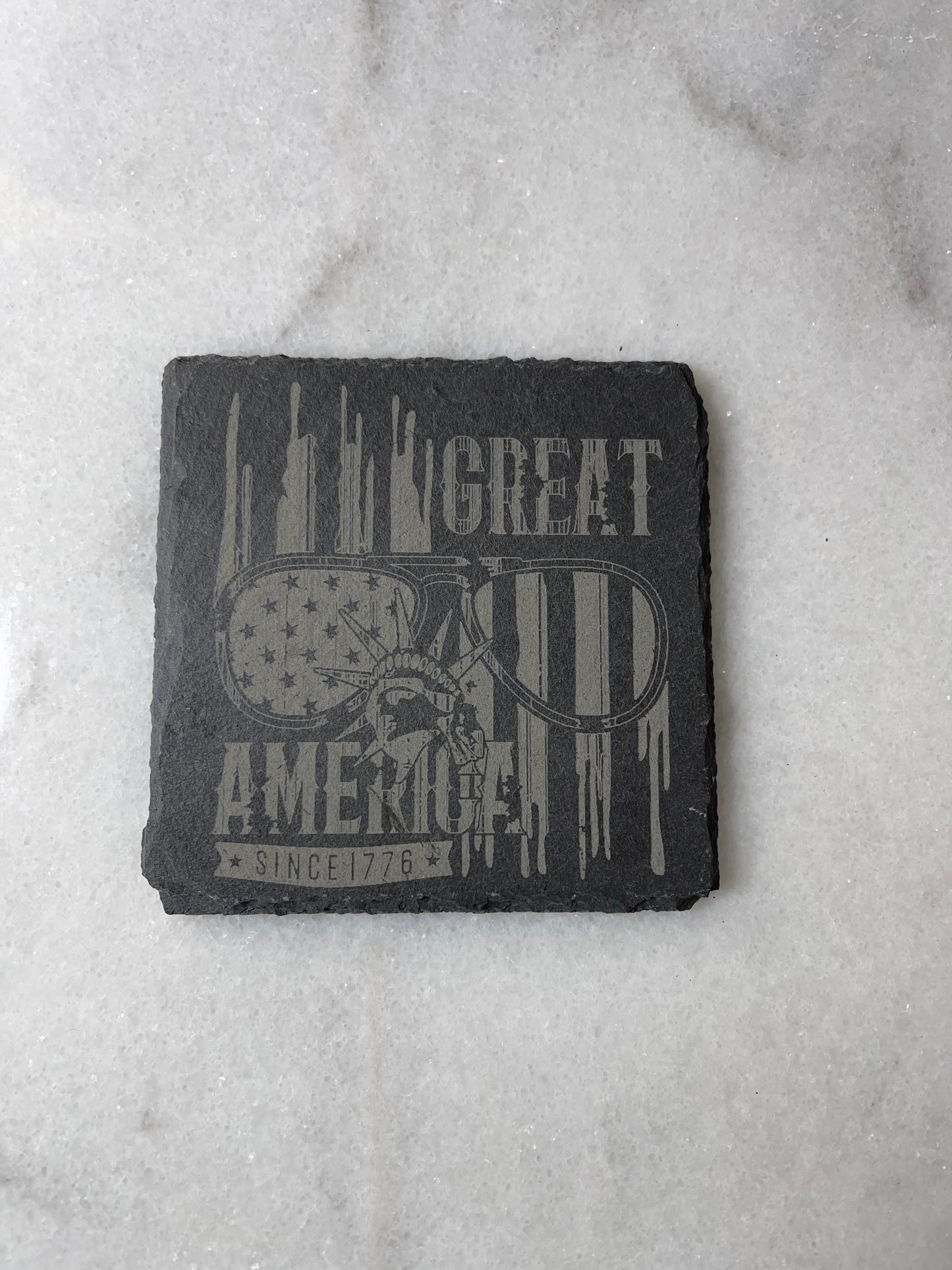 Patriotic rough edge slate coaster (4x4) Square