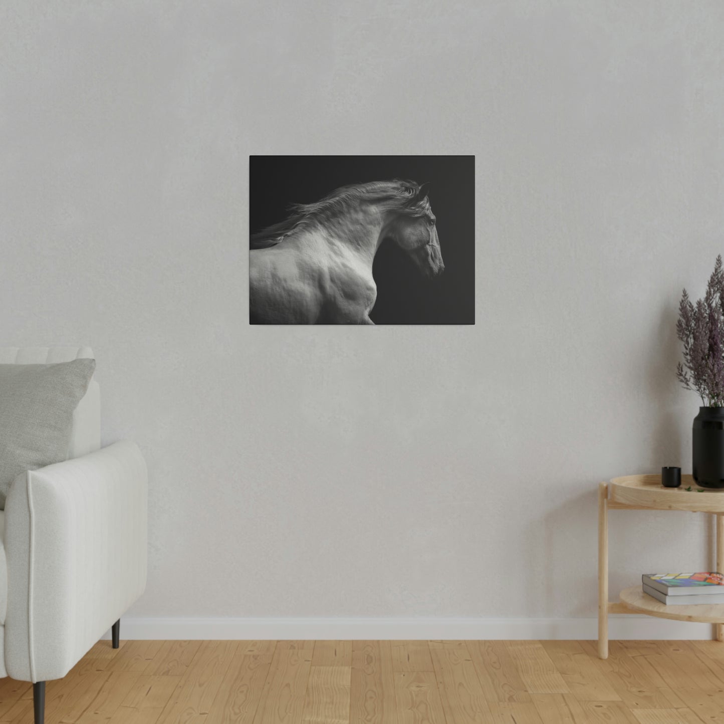 Black and White Horse on Matte Canvas, Stretched, 0.75"