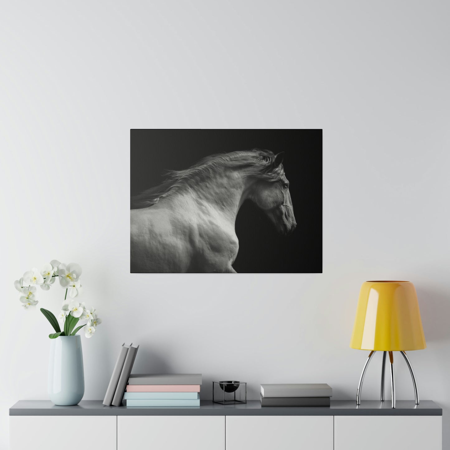 Black and White Horse on Matte Canvas, Stretched, 0.75"