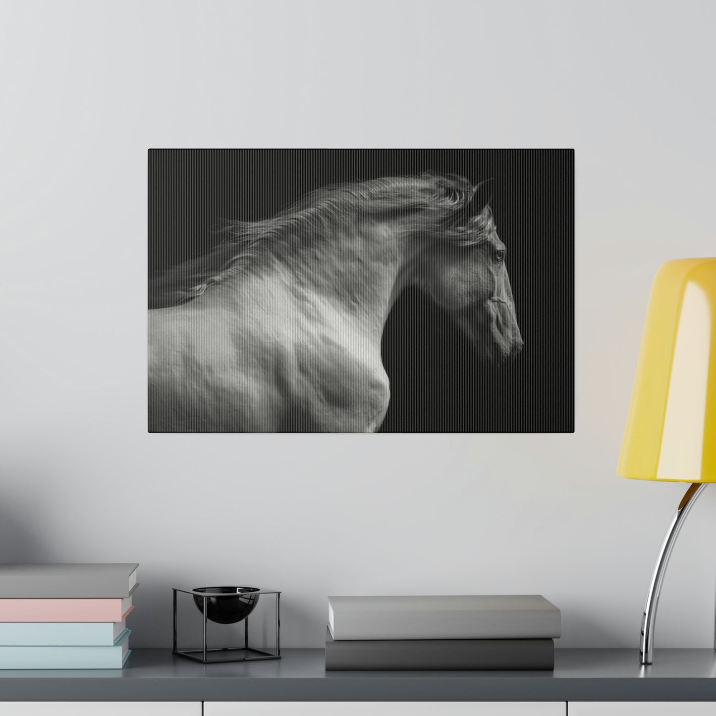 Black and White Horse on Matte Canvas, Stretched, 0.75"