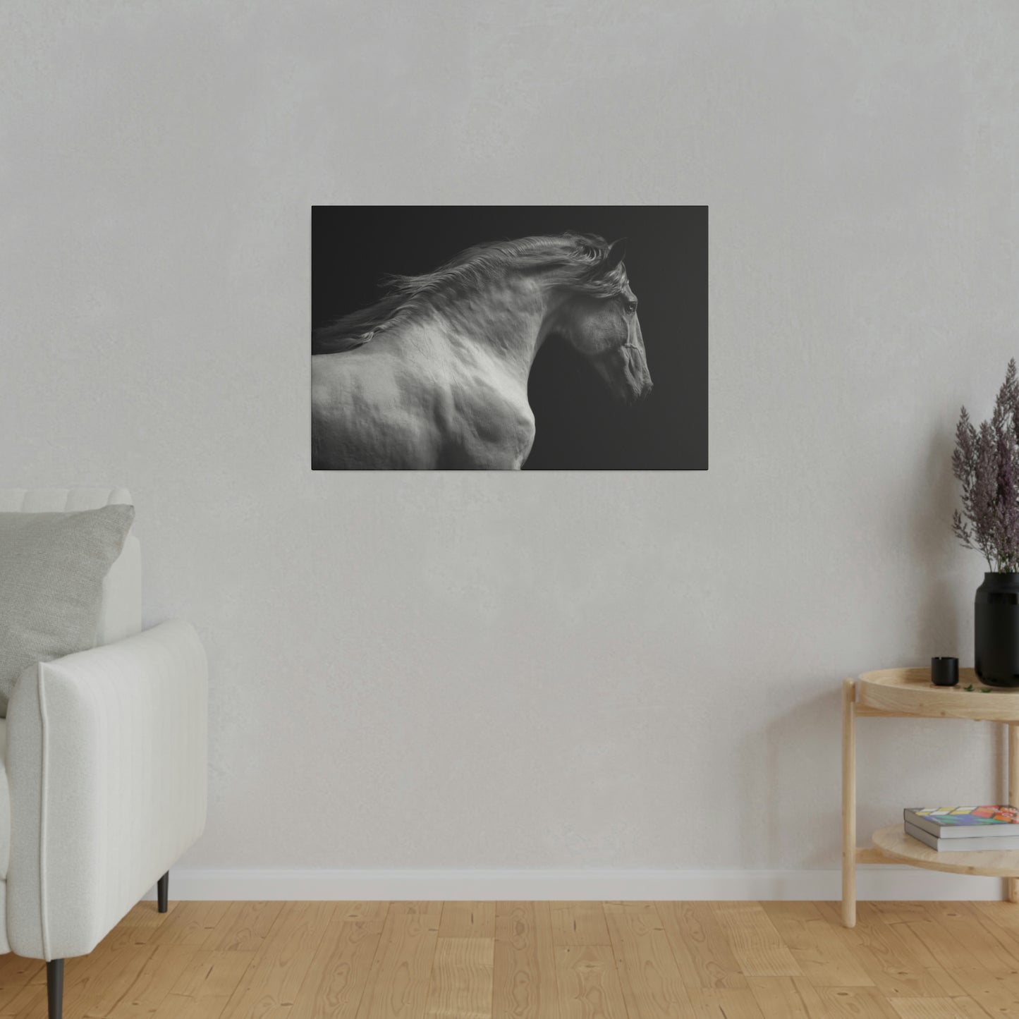 Black and White Horse on Matte Canvas, Stretched, 0.75"