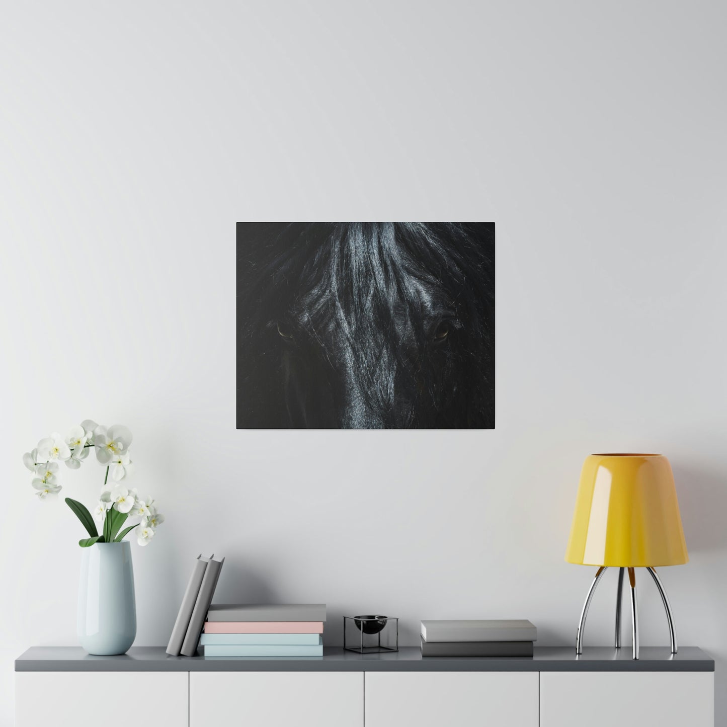 Black horse Face on Matte Canvas, Stretched, 0.75"