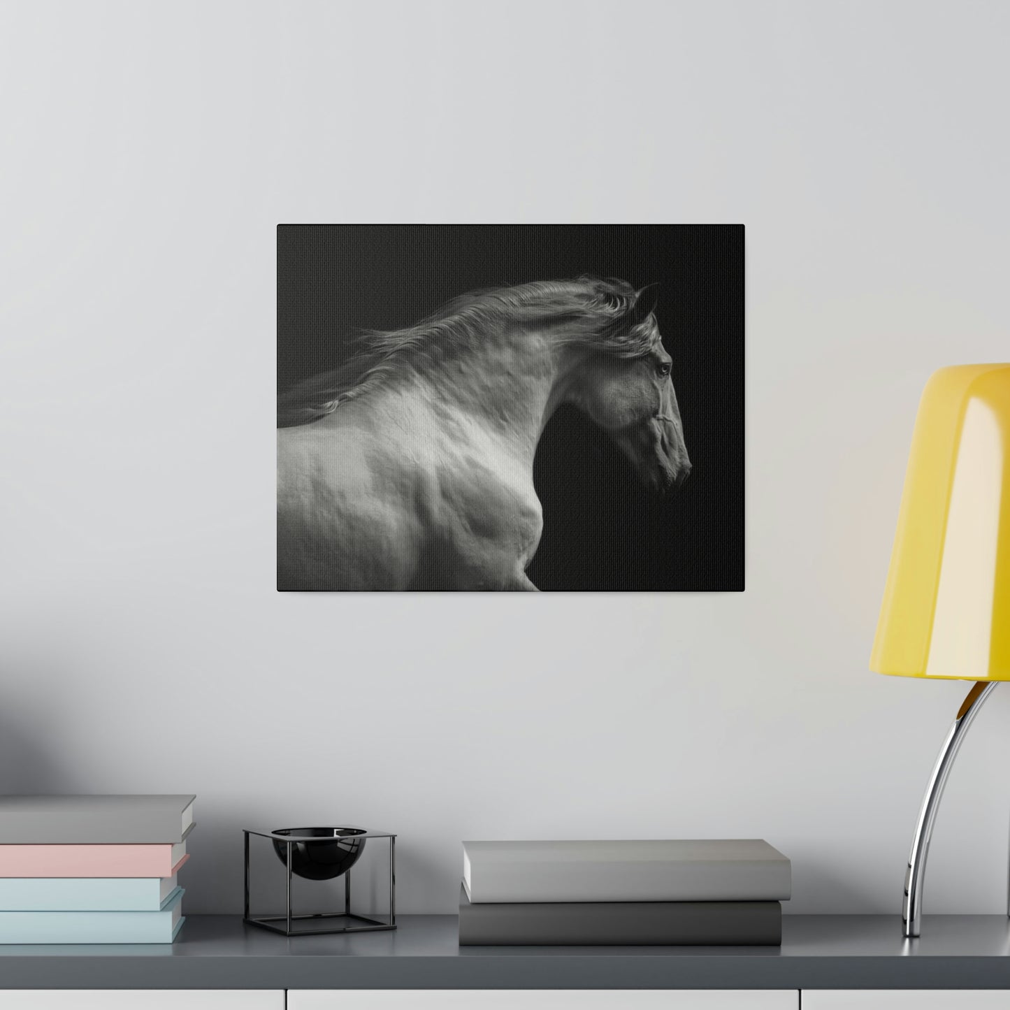 Black and White Horse on Matte Canvas, Stretched, 0.75"