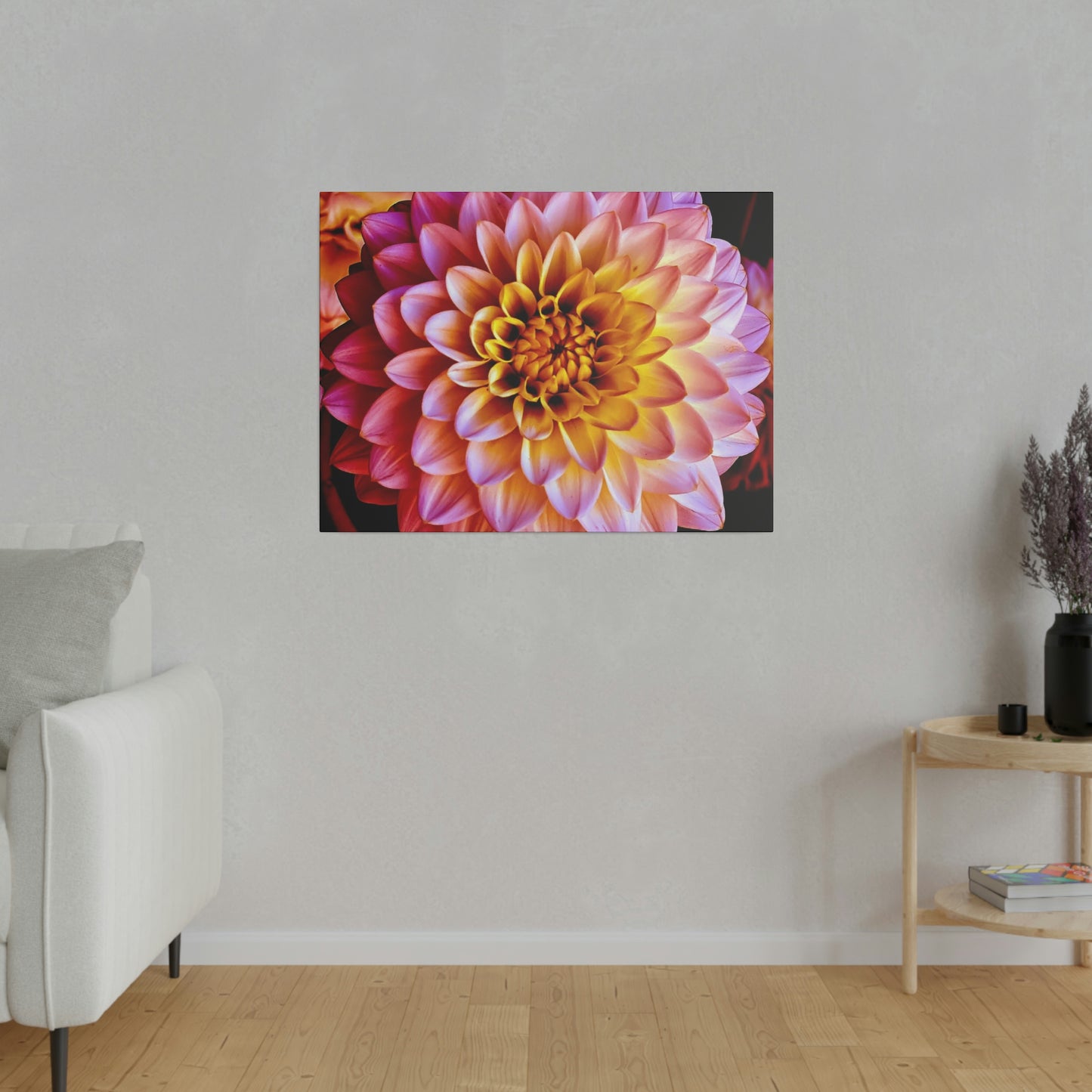 Colorful Dahlia on Matte Canvas, Stretched, 0.75"