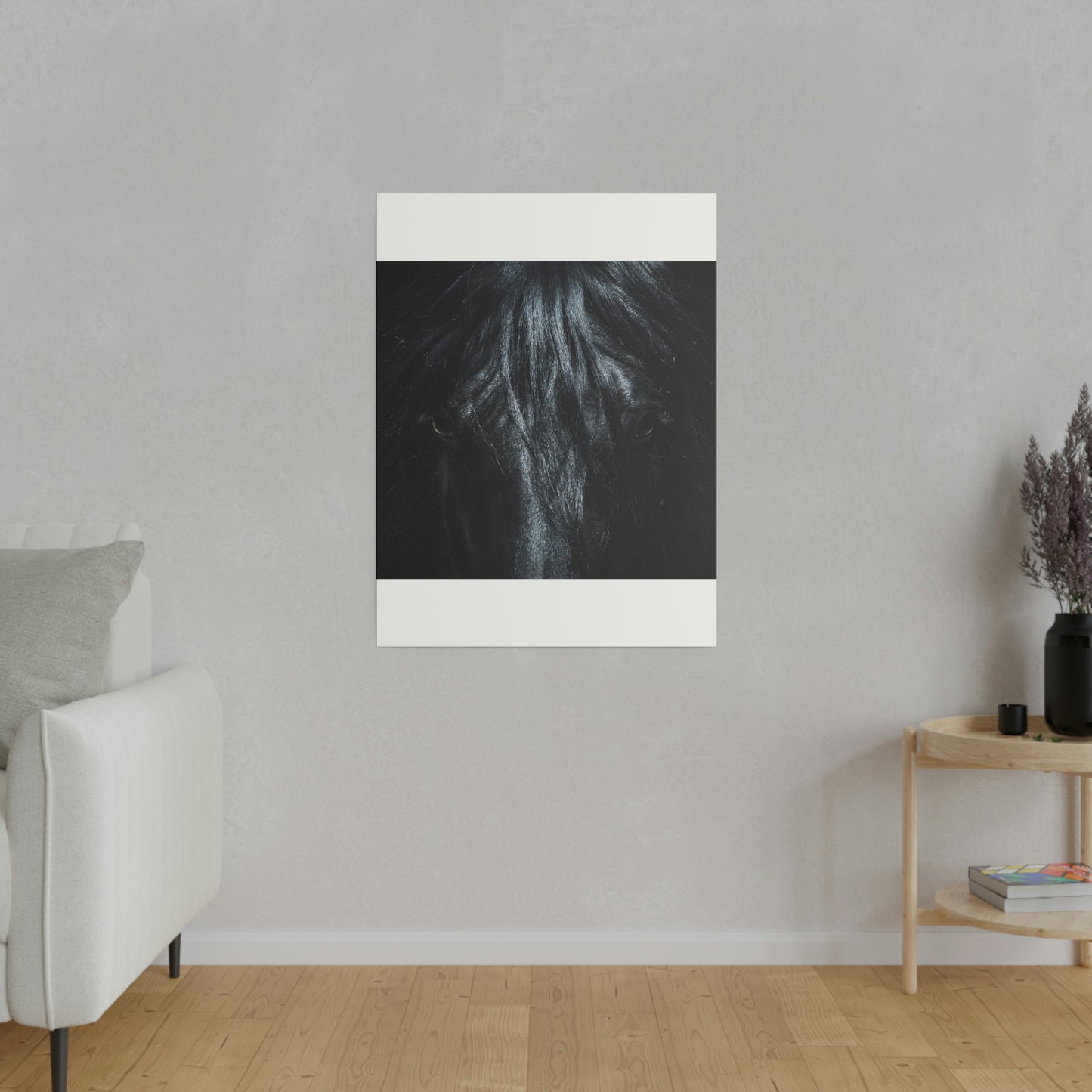 Black horse Face on Matte Canvas, Stretched, 0.75"