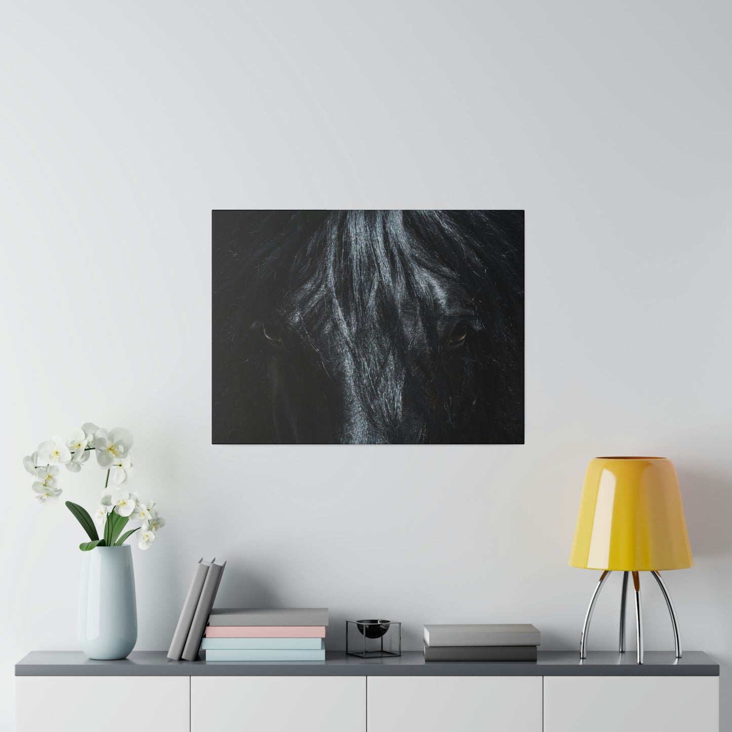 Black horse Face on Matte Canvas, Stretched, 0.75"