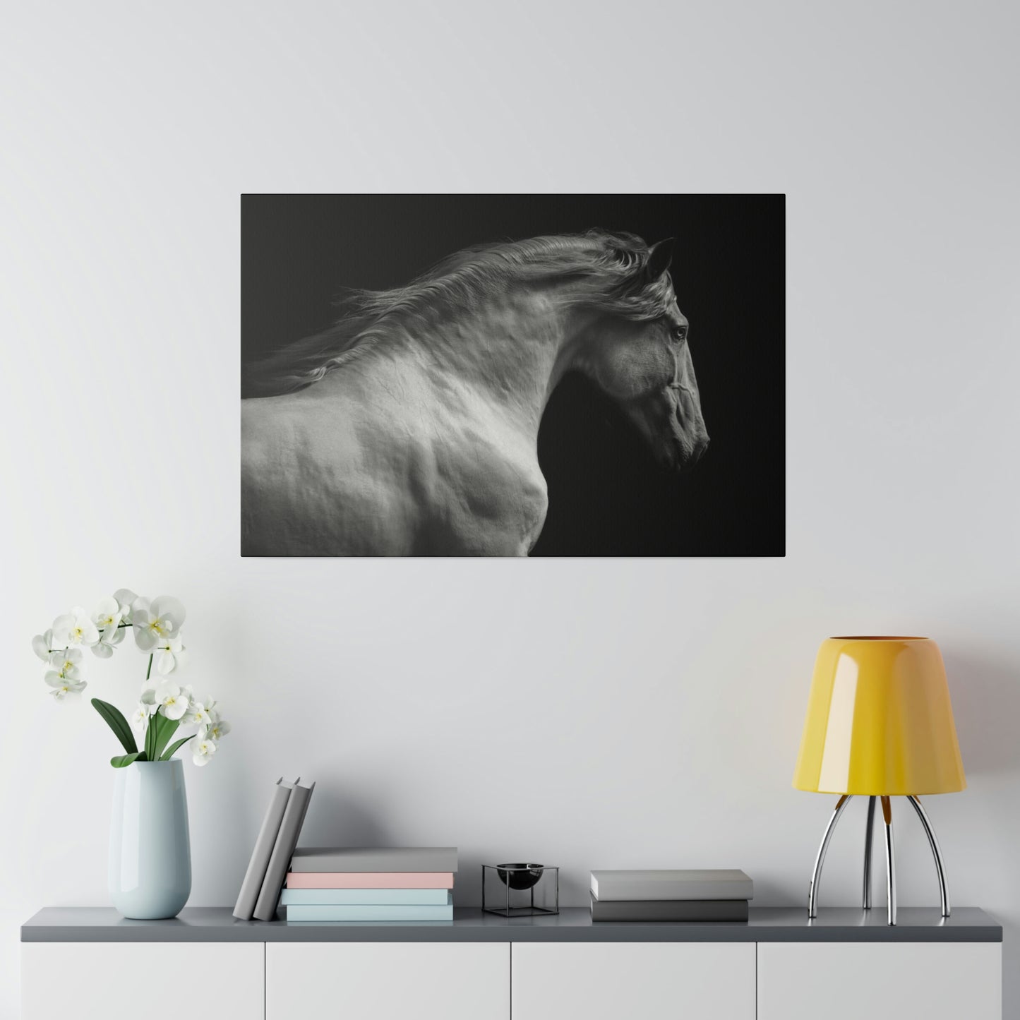 Black and White Horse on Matte Canvas, Stretched, 0.75"