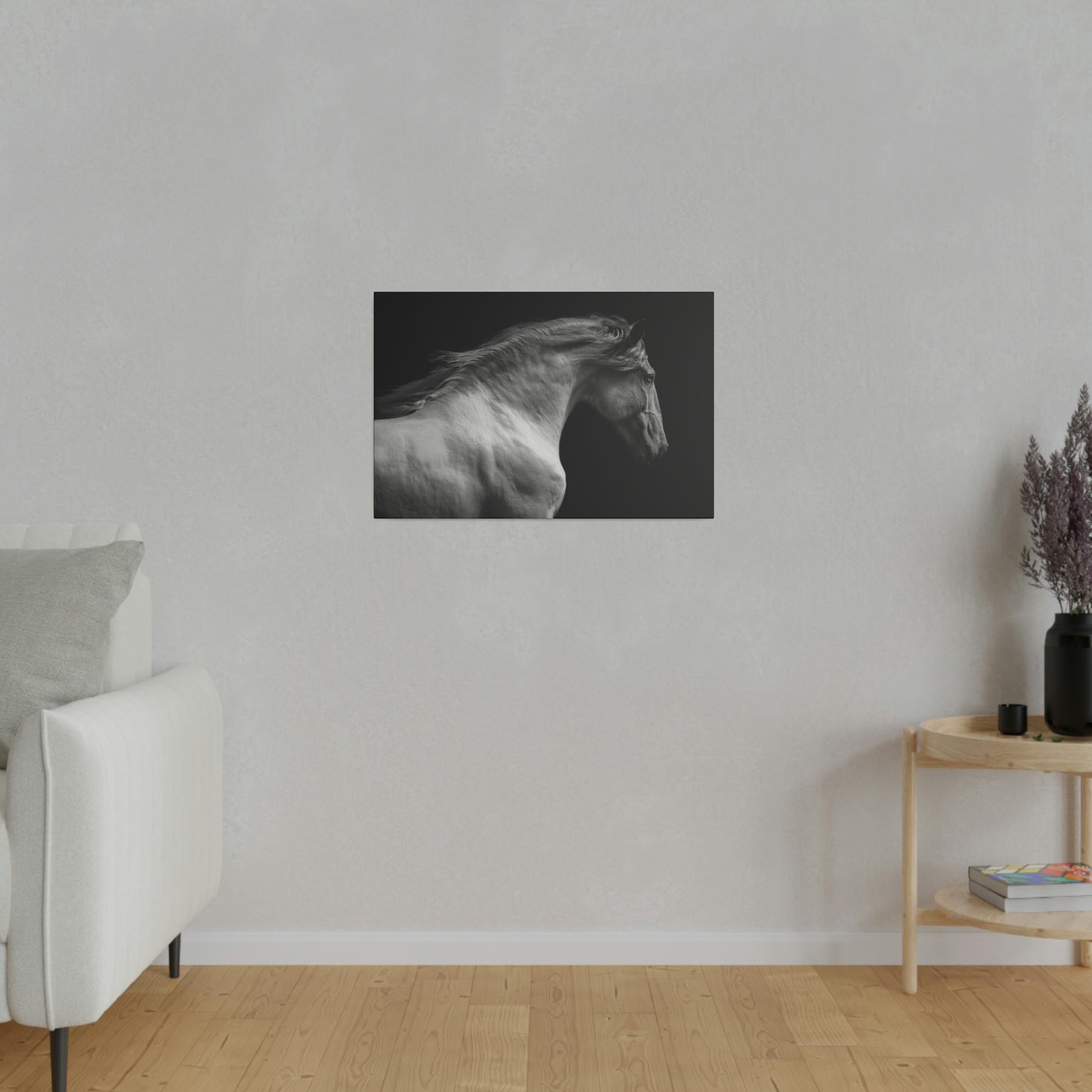 Black and White Horse on Matte Canvas, Stretched, 0.75"