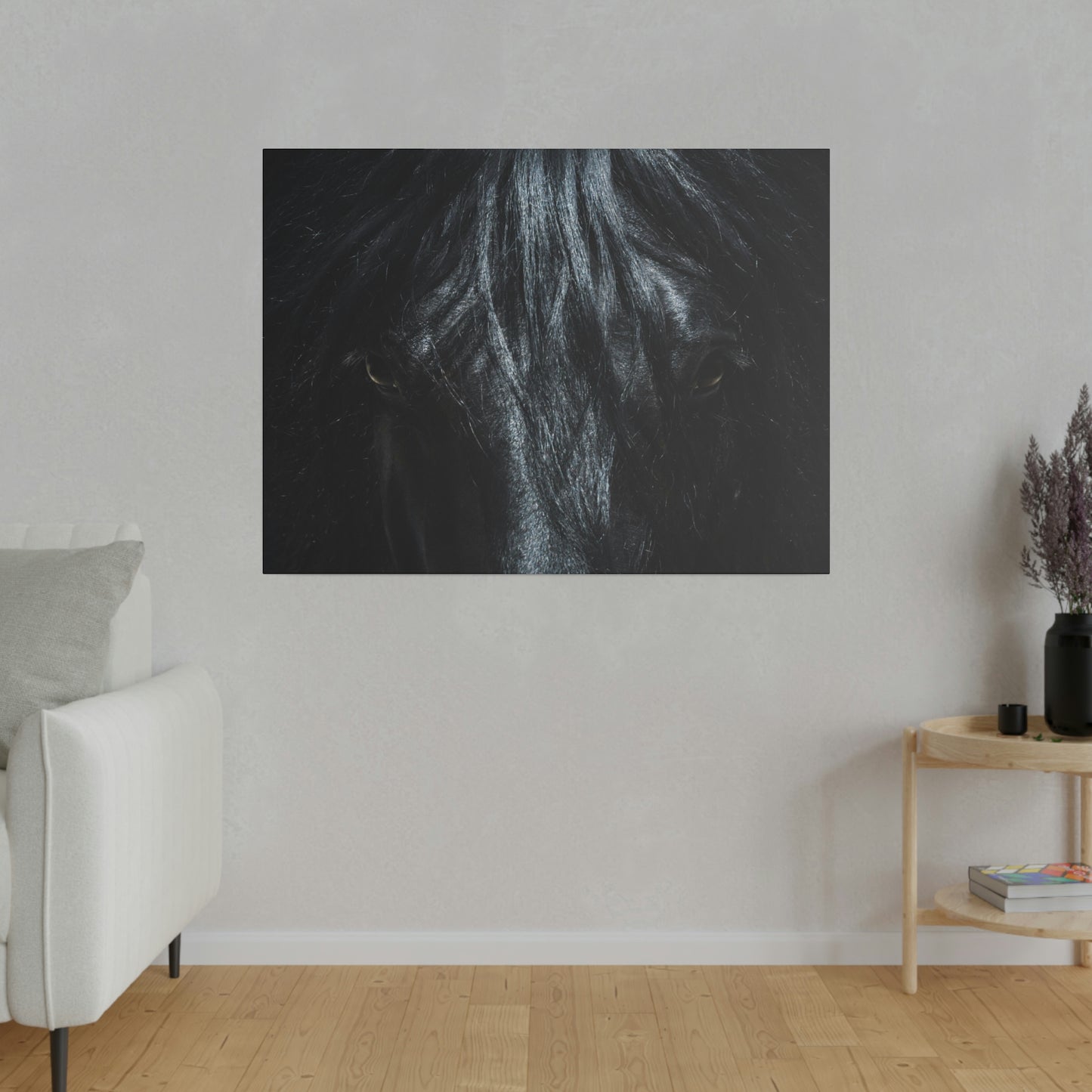 Black horse Face on Matte Canvas, Stretched, 0.75"