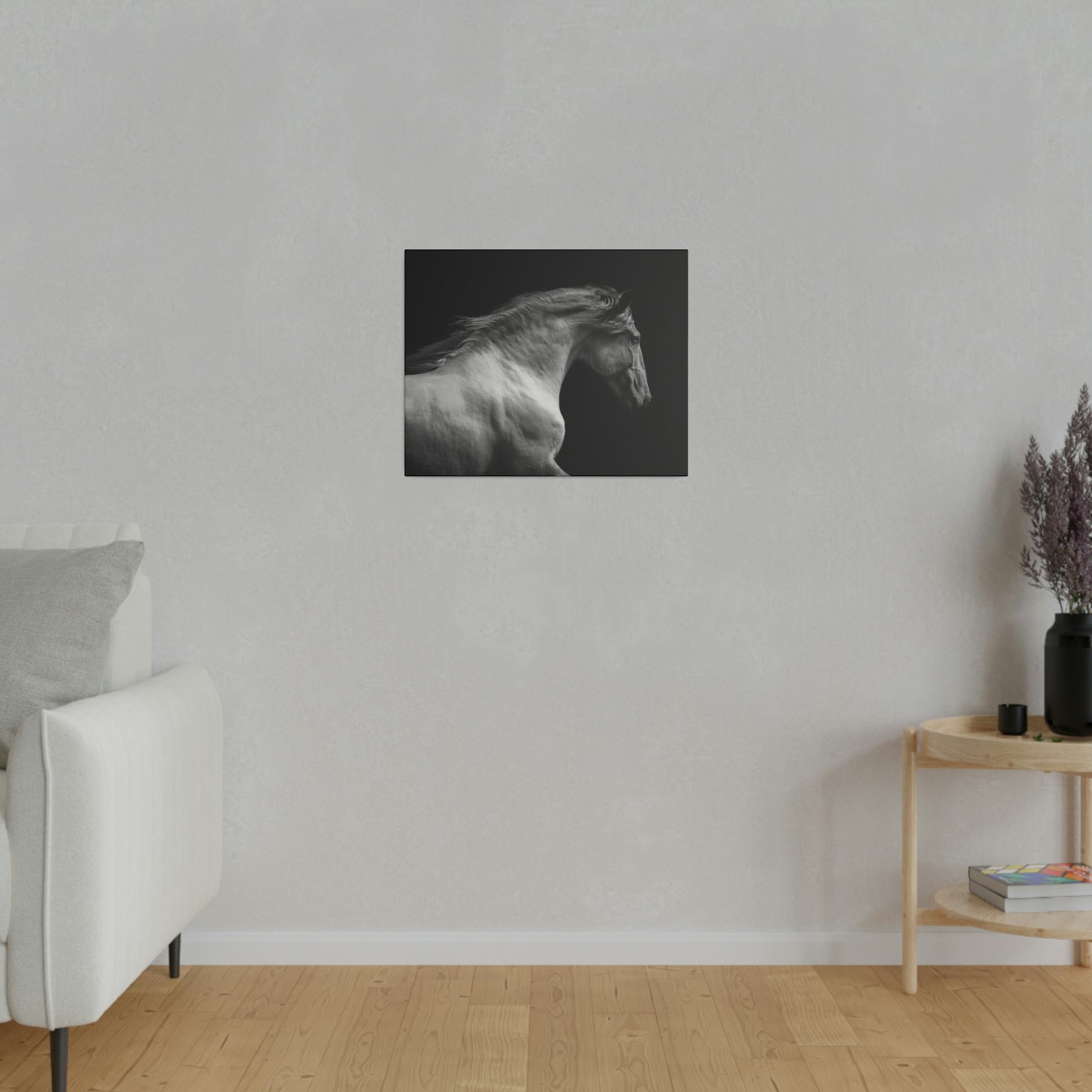 Black and White Horse on Matte Canvas, Stretched, 0.75"