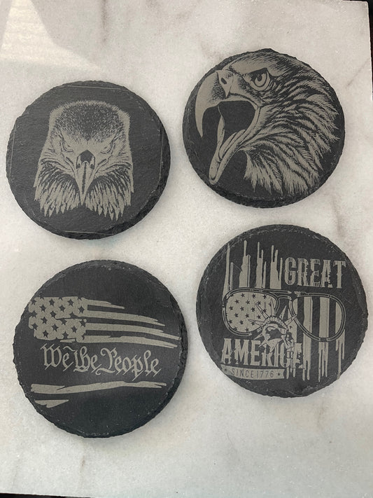 Slate Patriotic Coaster 4 inch diameter