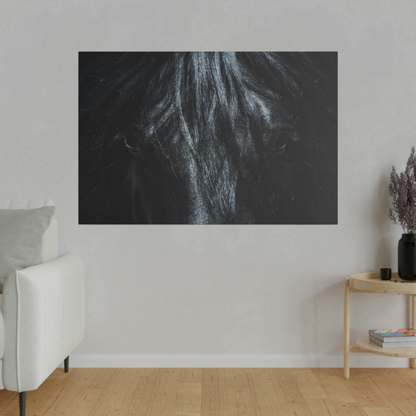 Black horse Face on Matte Canvas, Stretched, 0.75"