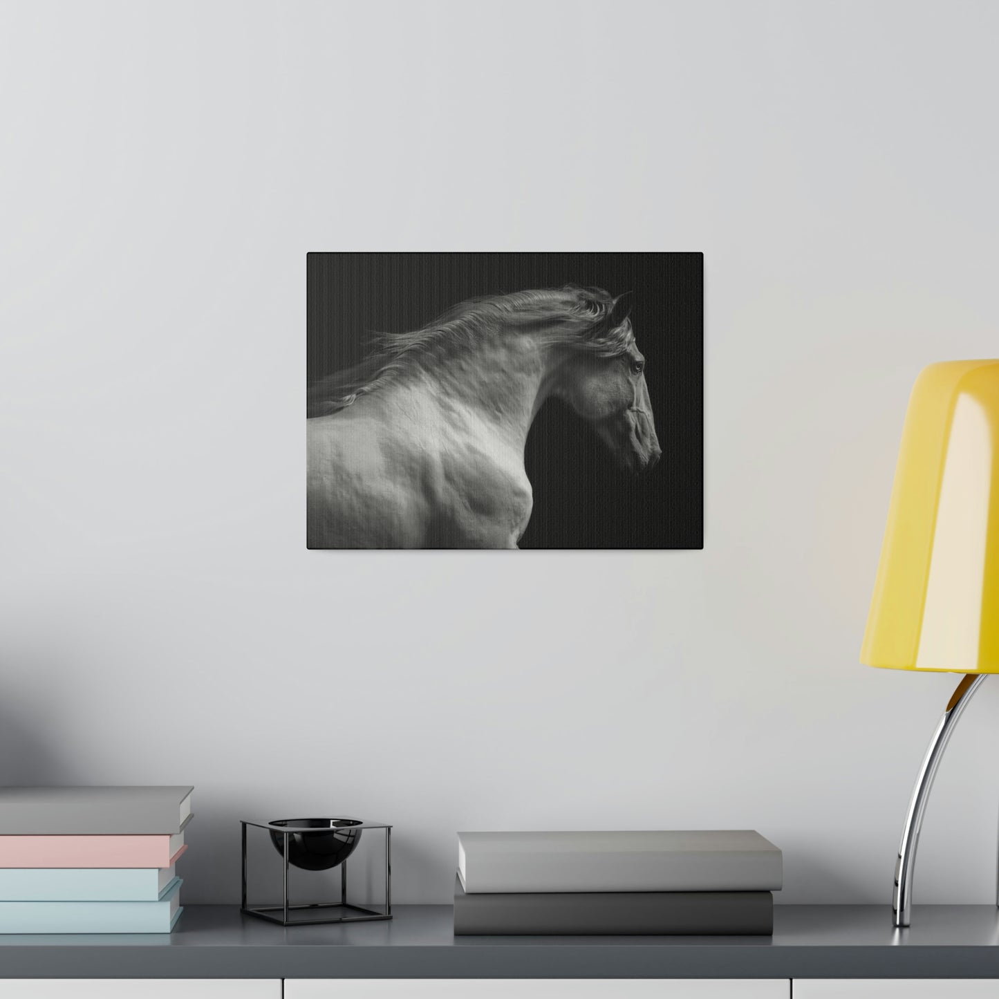 Black and White Horse on Matte Canvas, Stretched, 0.75"