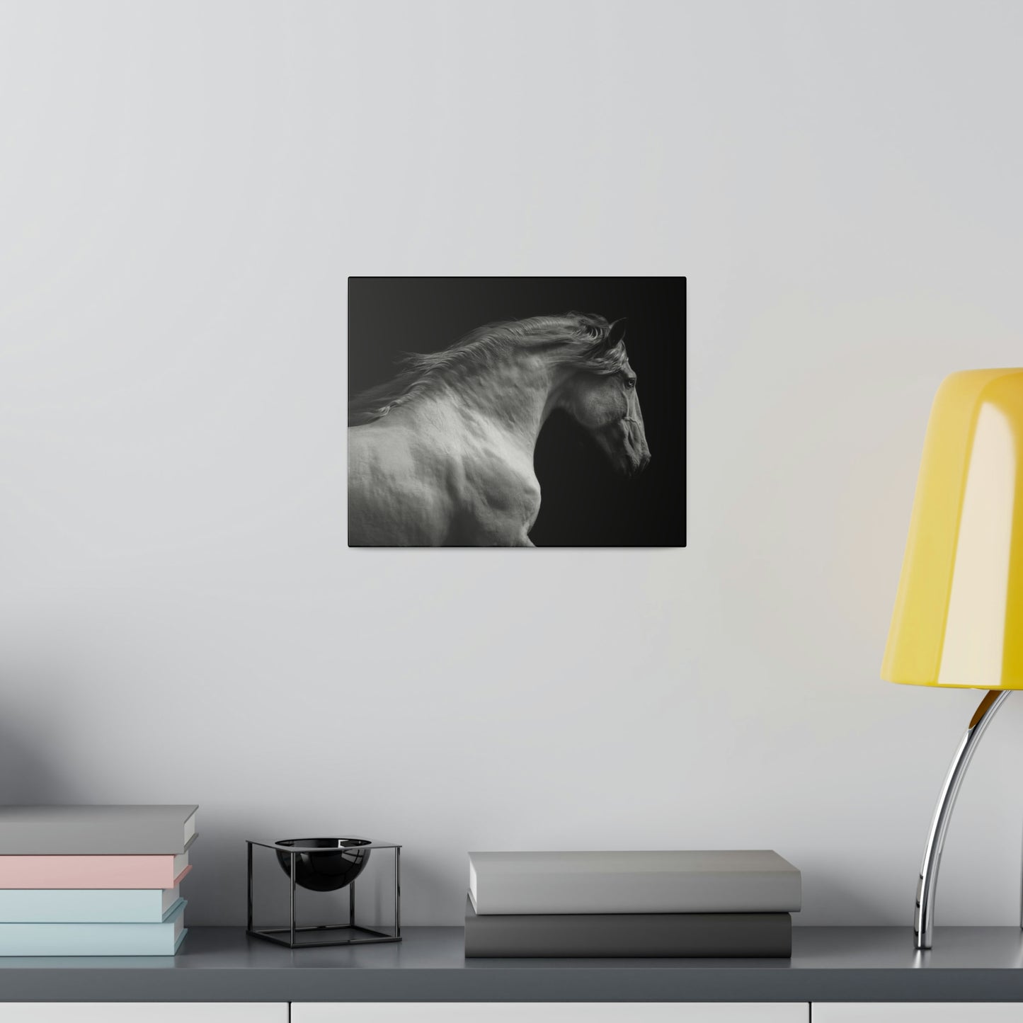 Black and White Horse on Matte Canvas, Stretched, 0.75"