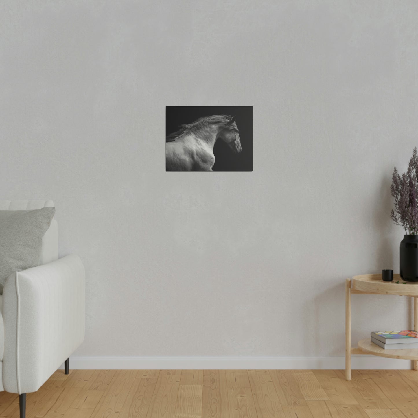 Black and White Horse on Matte Canvas, Stretched, 0.75"