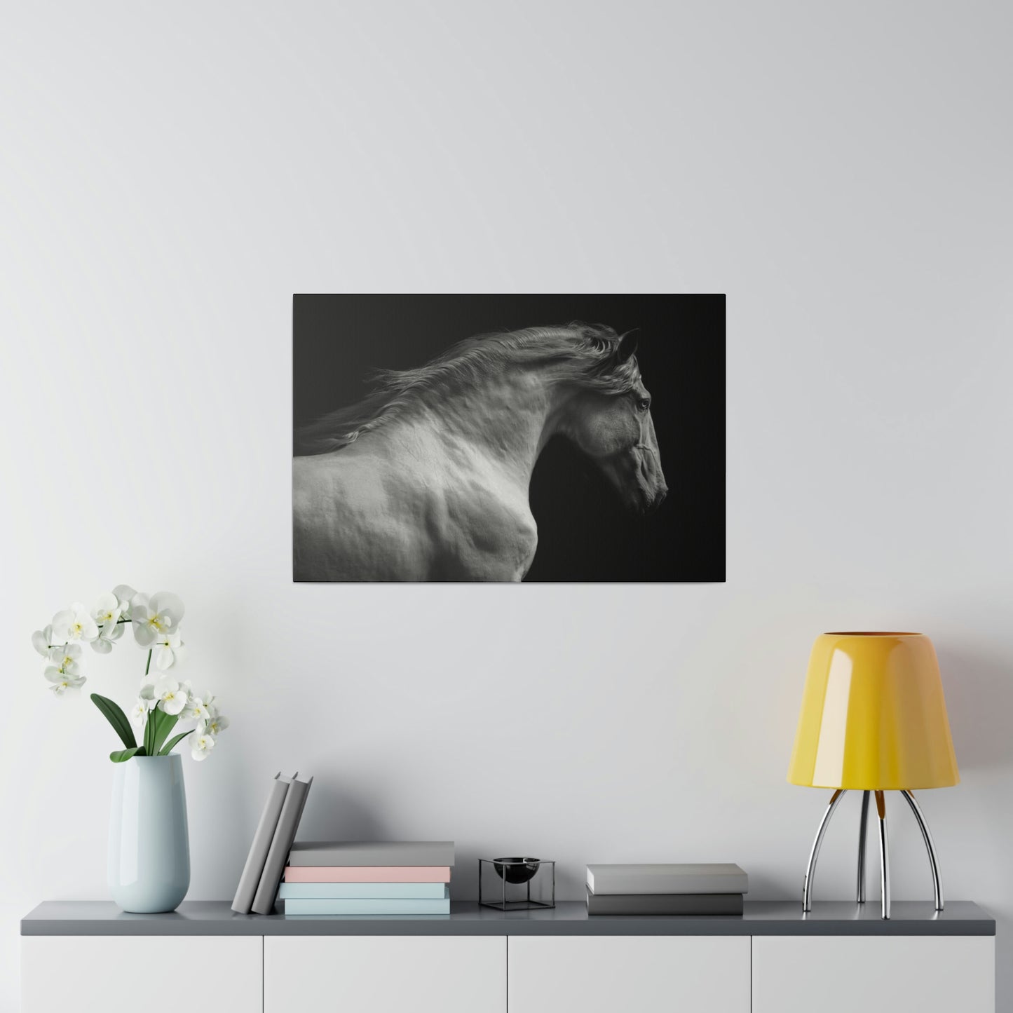 Black and White Horse on Matte Canvas, Stretched, 0.75"