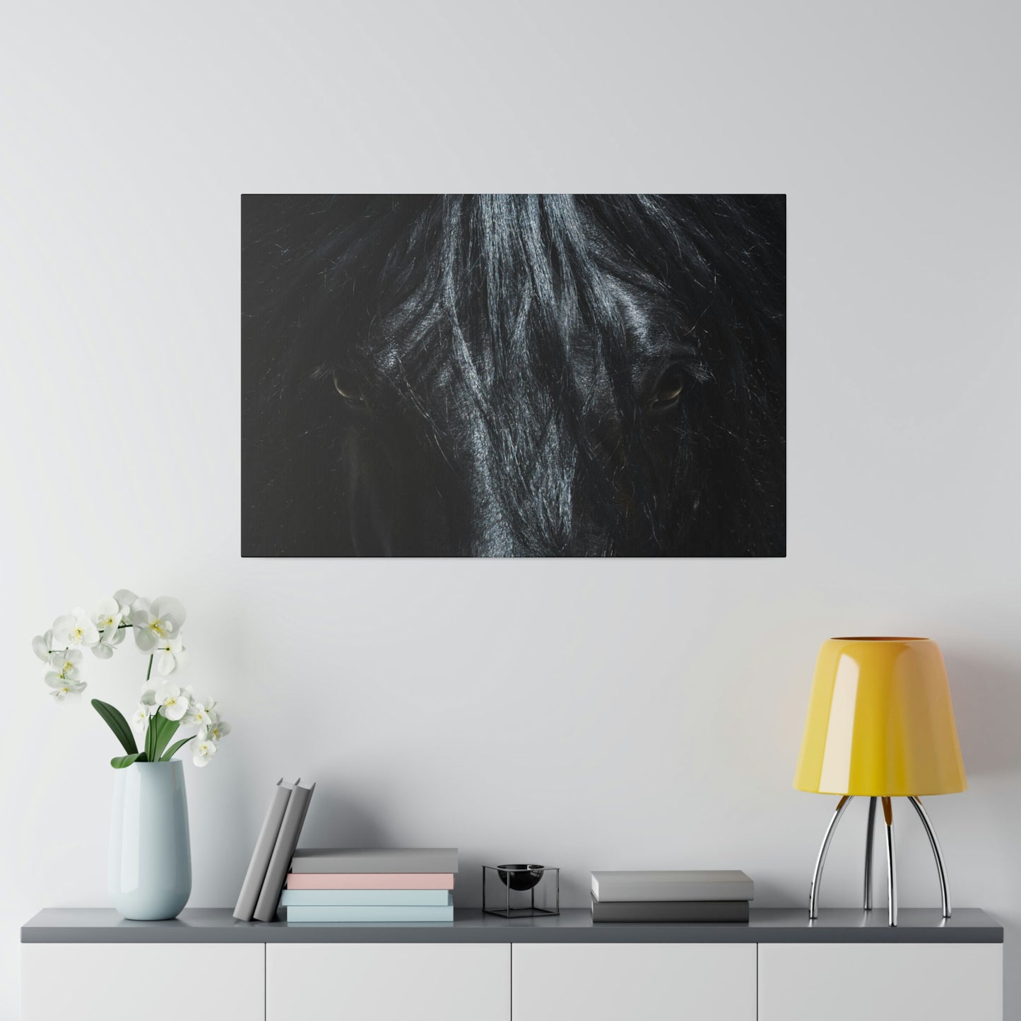 Black horse Face on Matte Canvas, Stretched, 0.75"